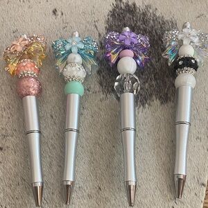 Crystal Flower Top Ballpoint Pens - Assorted Pastel Gems
